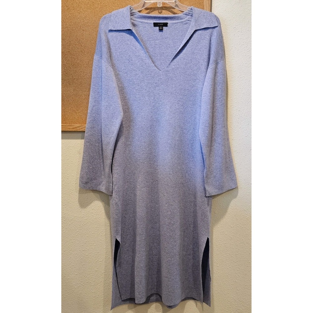 J.Crew Sweater Dress Lavender Collared Caftan‎ Merino Wool Blend Womens M L/S